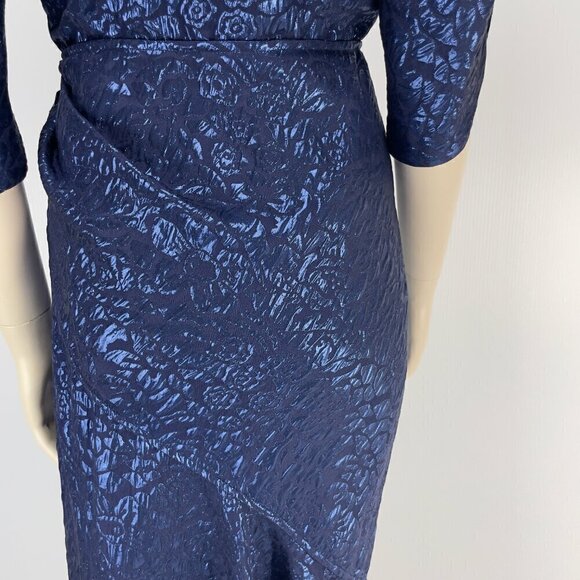 ETRO 2480$ NWT Wrap-effect Metallic Cloqué Floral Ruched Dress Royal blue IT 40 - Picture 12 of 16